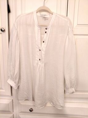 Lafayette 148 New York White Linen Henley Tunic